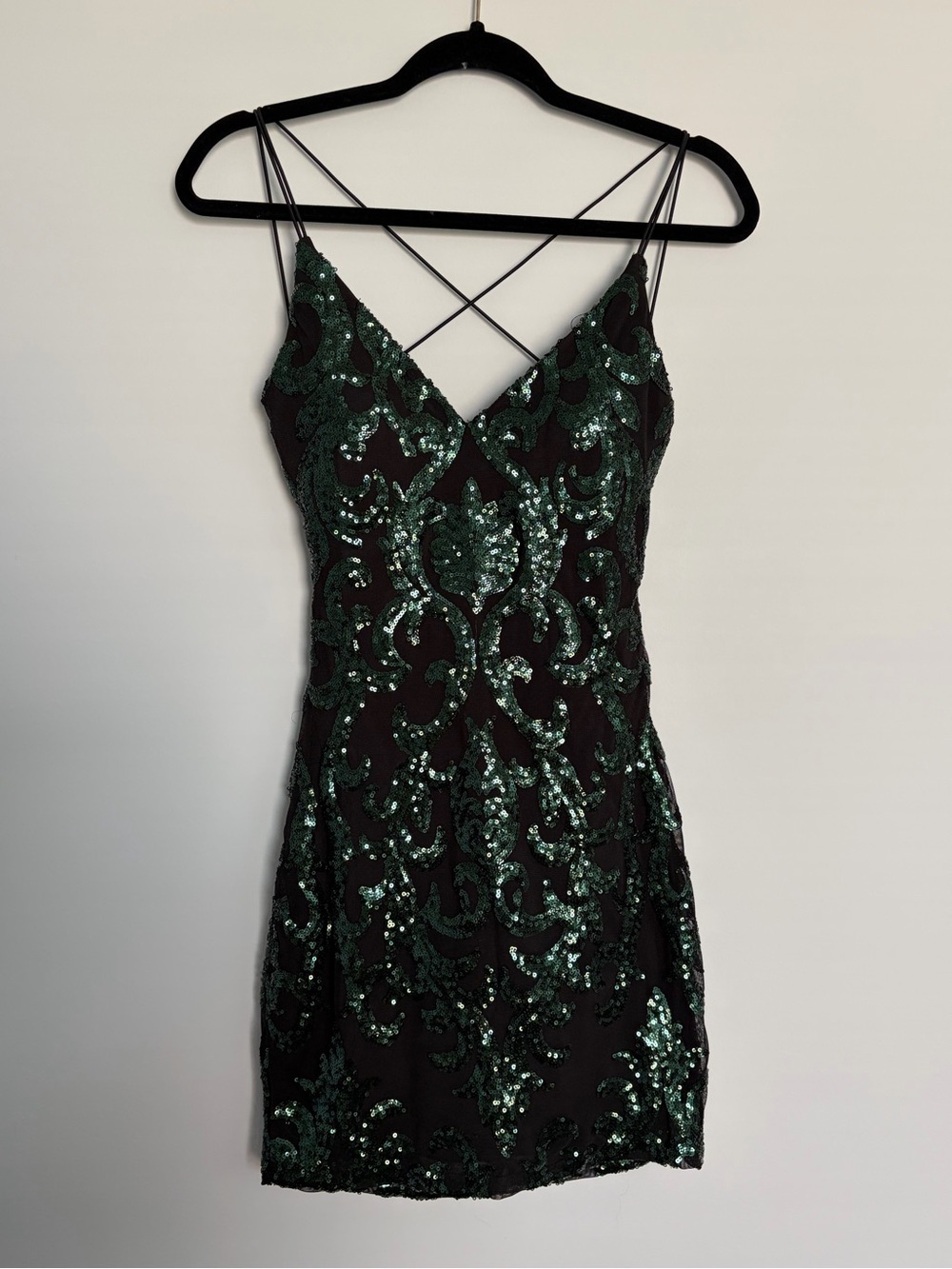 Windsor Emerald Green Sequin Bodycon Mini Dress Small Open Back Cocktail Party